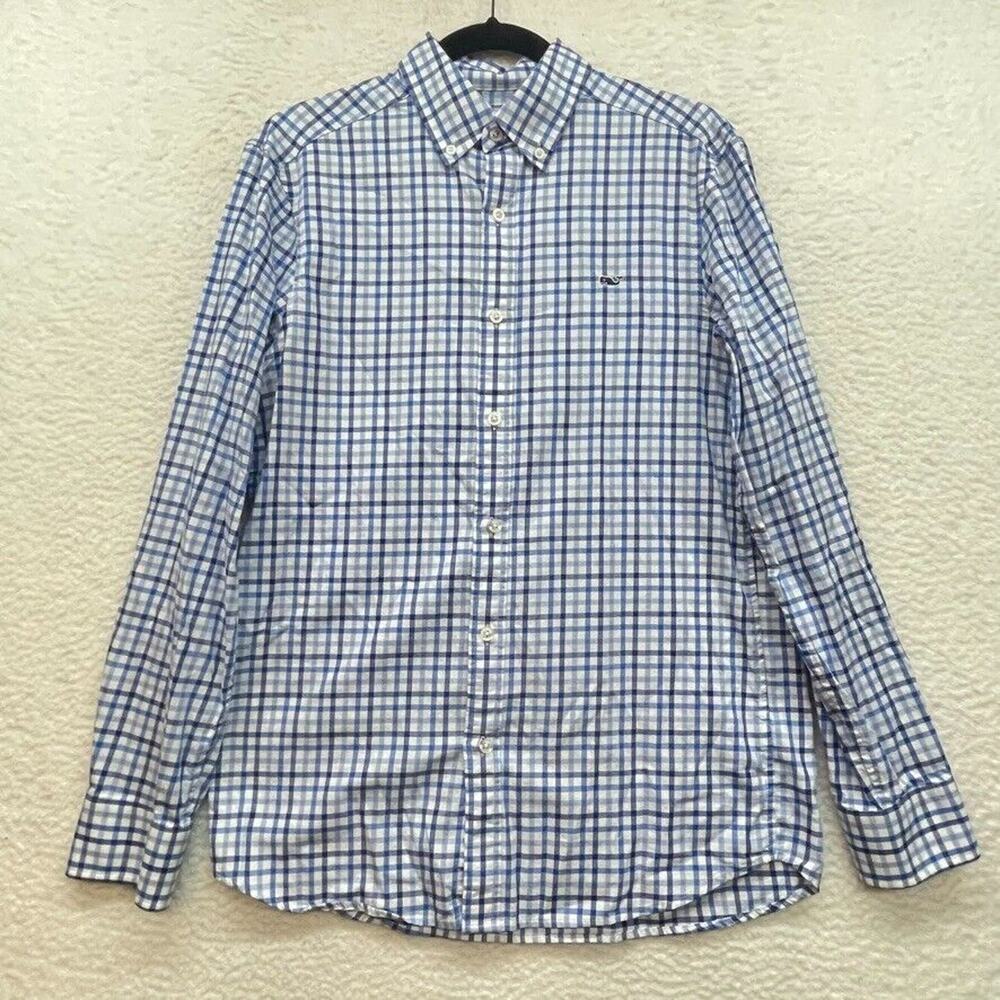 Vineyard Vines Shirt Mens Small Blue White Check Classic Fit Whale Shirt Preppy